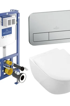Villeroy & Boch Subway 2.0 Pack WC - WC suspendu - DirectFlush - à fond creux - abattant Slimseat - softclose & quickrelease - avec réservoir encastrable - plaque de commande acier mat - Blanc Alpin Nouveauté