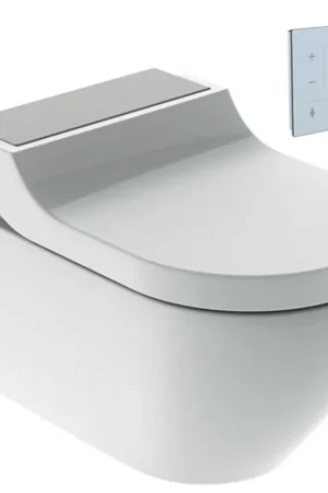 Geberit AquaClean Tuma Comfort WC-douche Sans bride Mural plaque de recouvrement inox brossé avec commande murale Blanc brillant Expédition Rapide
