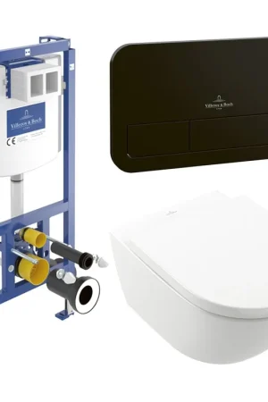 Villeroy & Boch Subway 3.0 Pack WC - sans bride - à fond creux - réservoir encastrable - Twistflush - plaque de commande noir mat - abattant - Blanc Alpin Prix Réduit