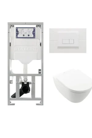 Villeroy & Boch Subway 2.0 WC suspendu - 56cm - avec réservoir encastré Geberit UP320 - avec abattant de WC Saniclass - plaque de commande QeramiQ Push - boutons rectangulaires - blanc brillant Prix Promo