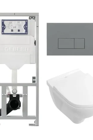 Villeroy & Boch O.novo Ensemble WC - réservoir encastré Geberit - cuvette suspendue à fond profond - abattant à fermeture amortie - plaque de commande plaque de commande gris clair - boutons rectangulaires - blanc Acheter Direct