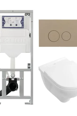 Villeroy & Boch O.novo ensemble WC avec réservoir encastré Geberit avec cuvette suspendue à chasse profonde blanc abattant soft close et plaque de commande taupe avec boutons ronds blanc Achetez Aujourd'hui