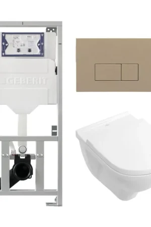 Achetez Aujourd'hui Villeroy & Boch O.novo Ensemble WC - réservoir encastré Geberit - cuvette suspendue à chasse profonde - abattant softclose - plaque de commande taupe - boutons rectangulaires - blanc
