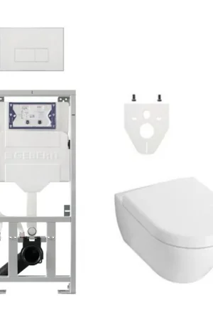 Villeroy & Boch Subway 2.0 DirectFlush Pack WC avec abattant softclose Saniclass, bâti-support Geberit et plaque de commande QeramiQ avec boutons rectangulaires blanc Prix Cassé
