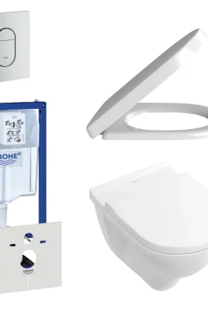 Villeroy & Boch O.Novo Pack WC - abattant à fermeture douce et à démontage rapide - plaque de déclenchement verticale chrome mat - blanc Remise