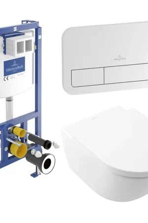 Villeroy & Boch Subway 3.0 Pack WC - sans bride - à fond creux - réservoir encastrable - Twistflush - plaque de commande chrome brillant - abattant softclose & quickrelease - Stone White CeramicPlus Authentique