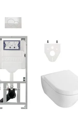 Villeroy & Boch Subway 2.0 DirectFlush Pack WC avec abattant de luxe softclose Saniclass, bâti-support Geberit et plaque de commande blanc Offre Limitée