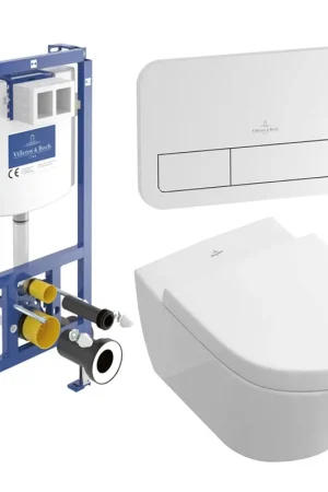 Villeroy & Boch Subway 2.0 Pack WC - WC suspendu - DirectFlush - à fond creux - abattant softclose & quickrelease - avec réservoir encastrable - plaque de commande chrome brillant - Ceramic+ - Stone White Paiement Sécurisé