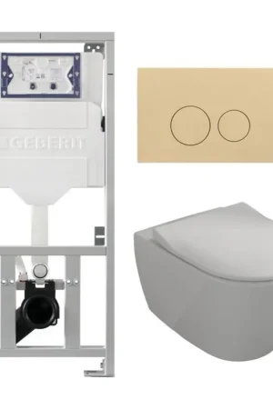 Villeroy & Boch Subway 2.0 Pack WC - réservoir encastré - WC à fond creux - flush direct - abattant mince - plaque de déclenchement beige - boutons ronds - blanc Quantité Limitée