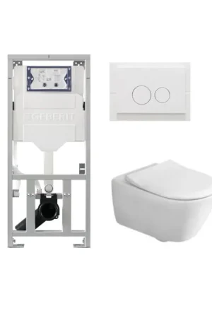 Villeroy & Boch Subway 2.0 Pack WC - réservoir encastré Geberit - à fond creux - WC suspendu - flush direct - plaque de déclenchement - boutons ronds - blanc Bon Marché