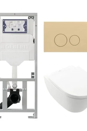 Dernière Chance Villeroy & Boch Subway 2.0 DirectFlush Pack WC suspendu - bâti-support Geberit - abattant softclose - plaque de commande beige - boutons ronds - blanc