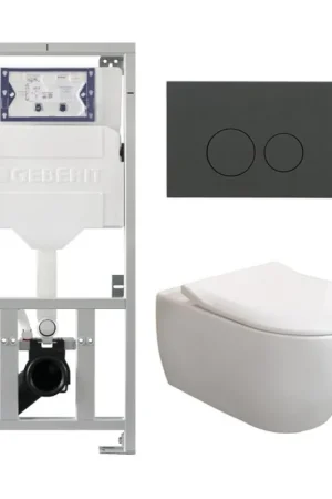 Villeroy & Boch Subway 2.0 DirectFlush CeramicPlus Pack WC slimseat Abattant WC avec réservoir Geberit et plaque de déclenchement mat anthracite avec boutons ronds blanc Achetez Aujourd'hui