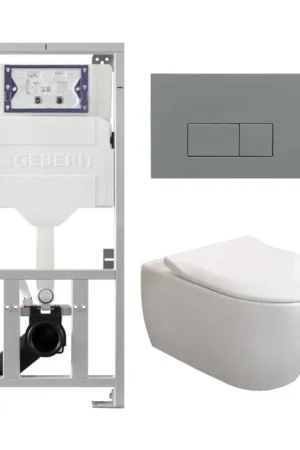 Villeroy & Boch Subway 2.0 DirectFlush CeramicPlus Pack WC - abattant slimseat - réservoir Geberit - plaque de déclenchement avec plaque de déclenchement gris clair - boutons rectangulaires - blanc Acheter En Ligne