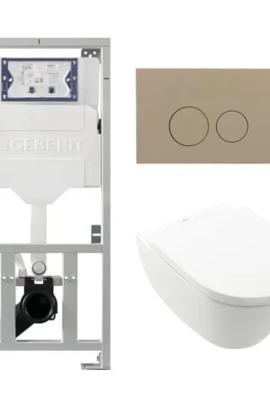 Bon Marché Villeroy & Boch Subway 2.0 DirectFlush Pack WC suspendu - bâti-support Geberit - abattant softclose - plaque de commande taupe - boutons ronds - blanc