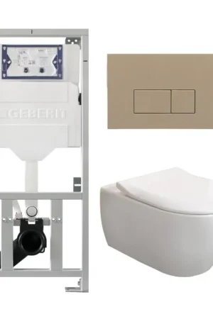 Villeroy & Boch Subway 2.0 DirectFlush CeramicPlus Pack WC - abattant slimseat - réservoir Geberit - plaque de déclenchement avec plaque de déclenchement taupe - boutons rectangulaires - blanc Satisfait Ou Remboursé