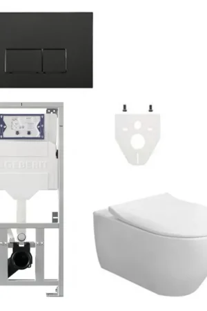 Villeroy & Boch Subway 2.0 DirectFlush toiletset céramique Plus slimseat avec réservoir Geberit et plaque de commande avec boutons rectangulaires noir mat Meilleur Choix