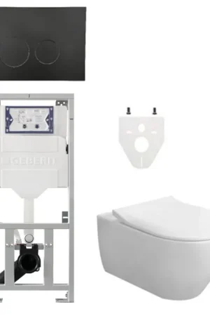 Villeroy & Boch Subway 2.0 DirectFlush CeramicPlus Pack WC slimseat abattant avec réservoir Geberit et plaque de commande avec boutons ronds noir mat Soldes