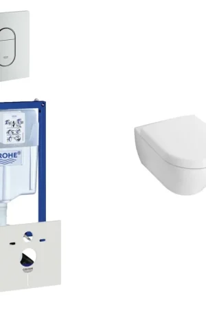 Villeroy & Boch Subway Compact Pack WC - réservoir encastré - à fond creux WC suspendu - plaque de déclenchement verticale - chrome mat Produit De Marque
