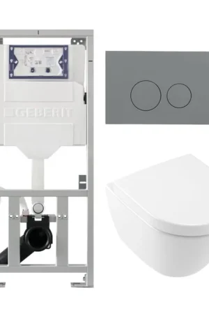 Villeroy & Boch Subway 2.0 Compact Toilet Pack DirectFlush - réservoir Geberit - fermeture douce - démontage rapide - plaque de commande gris clair - boutons ronds - blanc Offre Limitée