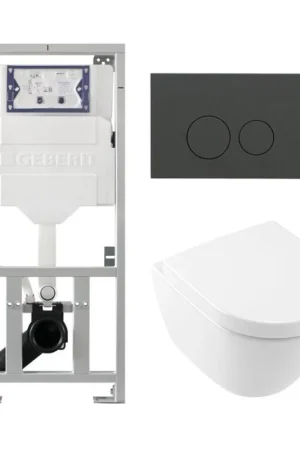 Bon Plan Villeroy & Boch Subway 2.0 Compact Toilet Pack DirectFlush - réservoir Geberit - fermeture douce - démontage rapide - plaque de commande mat anthracite - boutons ronds - blanc