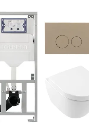 Villeroy & Boch Subway 2.0 Compact Toilet Pack DirectFlush - réservoir Geberit - fermeture douce - démontage rapide - plaque de commande taupe - boutons ronds - blanc Meilleure Vente