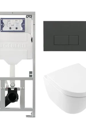 Villeroy & Boch Subway 2.0 compact DirectFlush Ensemble WC - réservoir Geberit - softclose - quickrelease - plaque de commande anthracite mat - boutons rectangulaires - blanc Meilleur Prix