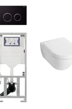 Villeroy & Boch Subway 2.0 Compact avec abattant ensemble de toilette avec réservoir encastré Geberit et plaque de commande Sigma20 noire Commander Vite
