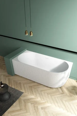 ZEZA Blend baignoire semi-îlot d‘angle - nervuré - gauche - 170x80x58cm - avec vidage - acrylique - blanc mat Promotion