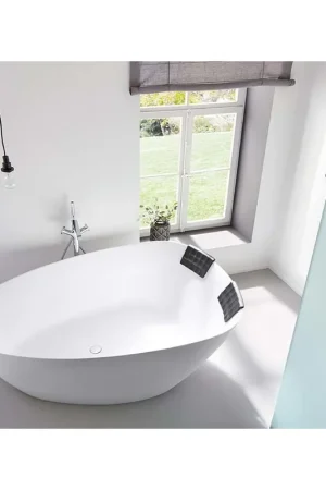 Riho Toledo Baignoire autoportante - 158x110x62cm - forme galet - solid surface - blanc mat Top Vente