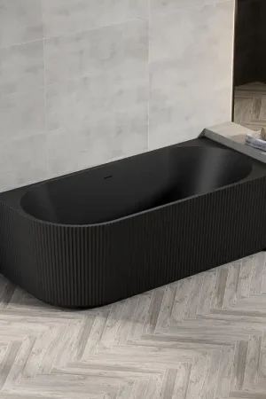Zeza Nuo Baignoire demi-îlot - 170x80x58cm - droite - nervurée - avec vidage - noir mat Offre Spéciale