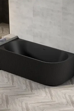 Achat Immédiat Zeza Nuo Demi Baignoire Autoportante - 170x80x58cm - gauche - rainuré - avec vidange - noir mat