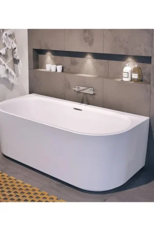 Baignoire Riho Desire semi-îlot - 180x84cm - Installation centrale - avec robinet de baignoire chromé - Acrylique blanc brillant Vente Flash