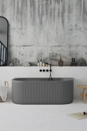 Dernier Modèle Ideavit Archtec Baignoire semi-îlot 170x80x63cm - Rock Texture - avec trop-plein - bonde clic clac - pieds réglables - gris
