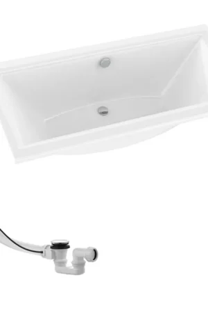 Promotion Plieger Corfu baignoire duo 180x80cm acrylique 48cm extra profonde avec pieds blanc inclus évacuation de baignoire et combinaison trop-plein avec bonde et câble 85cm chrome
