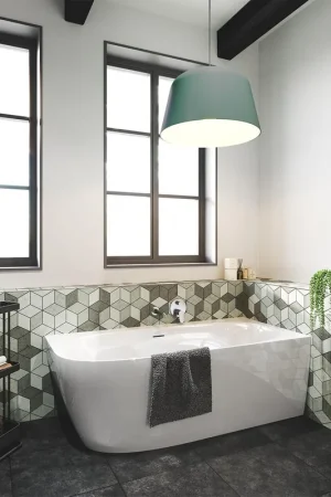 Commande En Gros Zeza Cheb Baignoire semi-îlot d‘angle - droite - 170x80cm - avec pieds - siphon - acrylique - Blanc mat