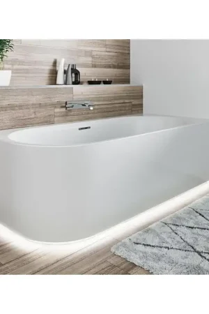 Riho Desire baignoire d‘angle - 184x84cm - Installation d‘angle droite - avec plinthe LED - avec remplisseur de baignoire chromé - Acrylique blanc brillant Petit Prix