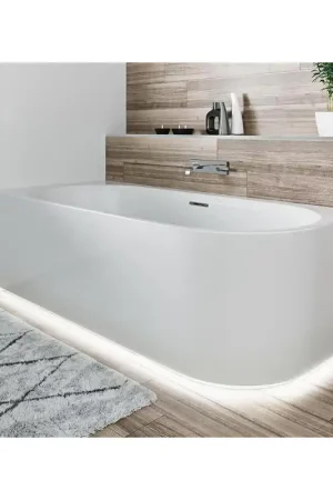 Riho Desire baignoire d‘angle - 184x84cm - Installation d‘angle gauche - avec plinthe LED - avec remplisseur de baignoire chromé - Acrylique blanc brillant Vente Directe