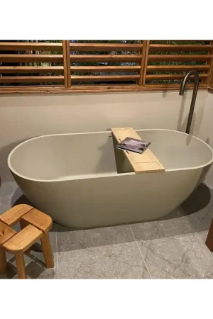 Riho Bilbao Baignoire îlot - 170x80cm - solid surface - Pebble Grey (Beige) Vente Directe