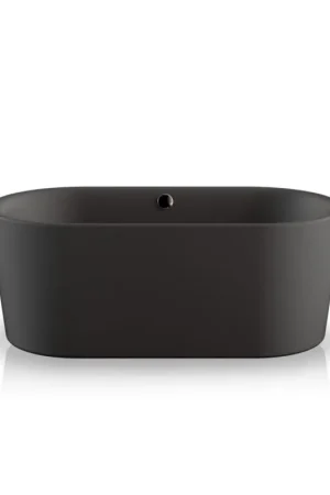 Bon Plan Plieger Kansas Baignoire îlot - 155x80x60cm - avec arrivée d‘eau - avec garniture de vidage et de trop-plein - avec pieds - acrylique - noir mat
