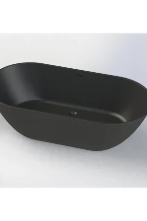 Arcqua Cusco Baignoire îlot 175x85x55cm marbre de synthèse Mat Noir Paiement Sécurisé