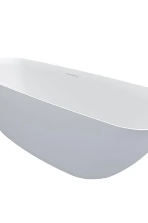 Vente Flash Riho Bilo Solid Baignoire îlot Ovale 165x77x55cm avec siphon Solid surface Blanc mat