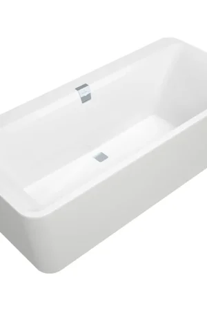 Authentique Villeroy & Boch Squaro edge 12 Baignoire îlot 180x80cm rectangulaire quaryl avec panneau et vidage/trop plein Blanc