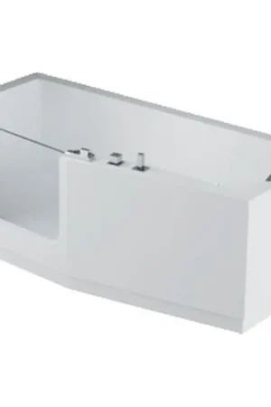 Dernier Modèle Novellini Iris Combi baignoire acrylique gauche avec porte et avec 1 panneau frontal 180x75/85x62cm avec cadre blanc