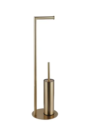 Bon Marché Fortifura Calvi porte-rouleau de toilette sur pied avec brosse de toilette - Laiton brossé PVD (Or)