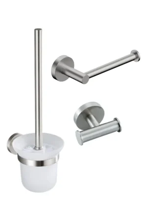 Achetez Aujourd'hui Fortifura Calvi ensemble WC 3 pièces - porte-rouleau sans couvercle - brosse WC - patère double ronde - inox brossé PVD (inox)