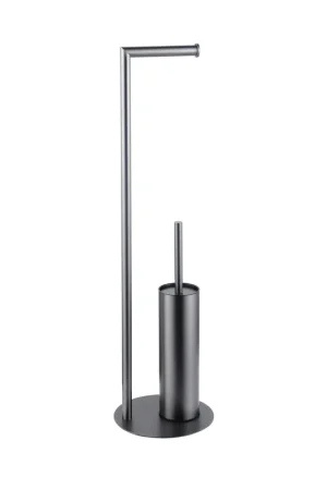Soldes Fortifura Calvi porte-rouleau de toilette sur pied avec brosse de toilette - Gunmetal PVD brossé