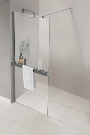 Solde Fortifura Galeria porte-serviettes pour douche à l’italienne - montage mural / se fixe sur le verre - 140 cm - recoupable - gunmetal brossé (anthracite)