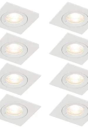 Certifié QAZQA Xena spot encastré - set de 8 - 8x8cm - IP44 - carré - blanc mat