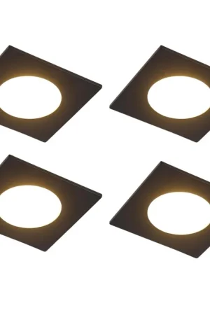 Dernier Modèle QAZQA Simply Spot encastré - set de 4 - 9x9cm - incl. LED - 3 niveaux de gradation - IP44 - carré - noir mat