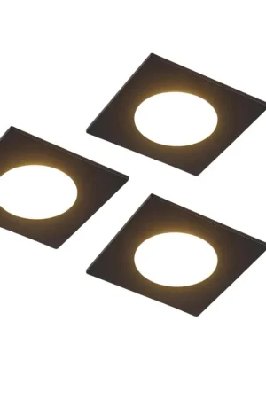 Bon Plan QAZQA Simply Spot encastré - set de 3 - 9x9cm - incl. LED - 3 niveaux de gradation - IP44 - carré - noir mat